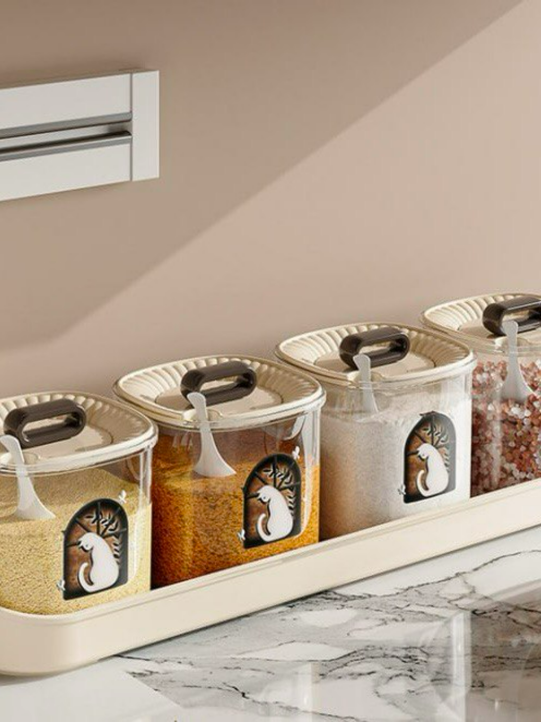 Контейнер для специй "Мультяшный дизайн", 4 секции, с ложками, пищевой пластик — фото 1