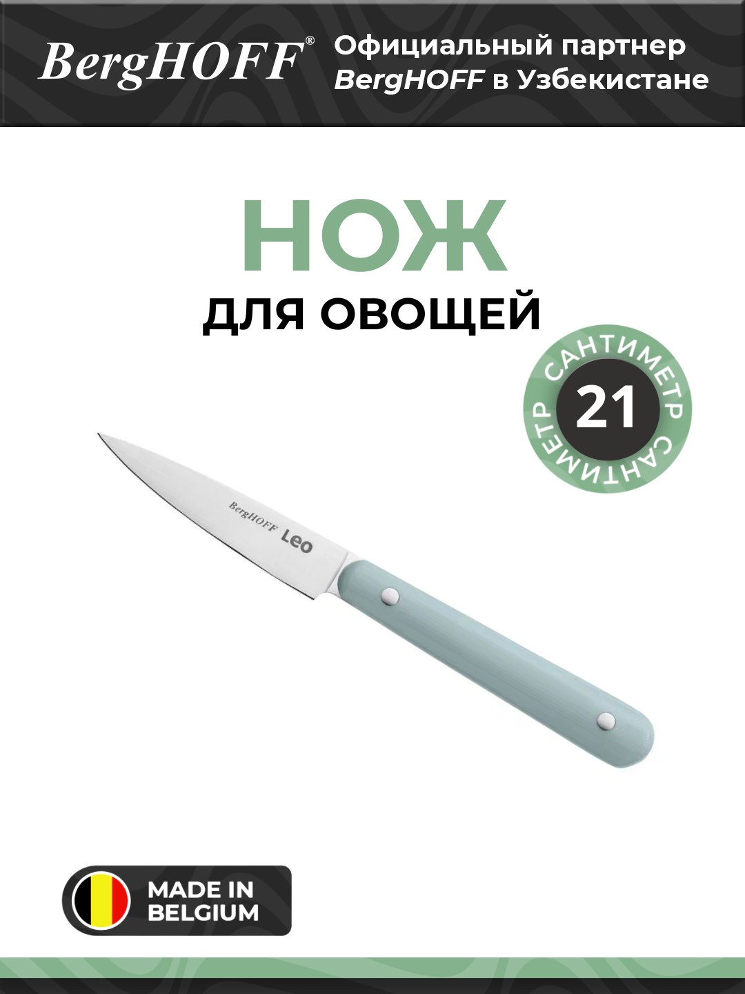 Нож BergHOFF Slate, для овощей, нержавеющая сталь, голубой, 9 см