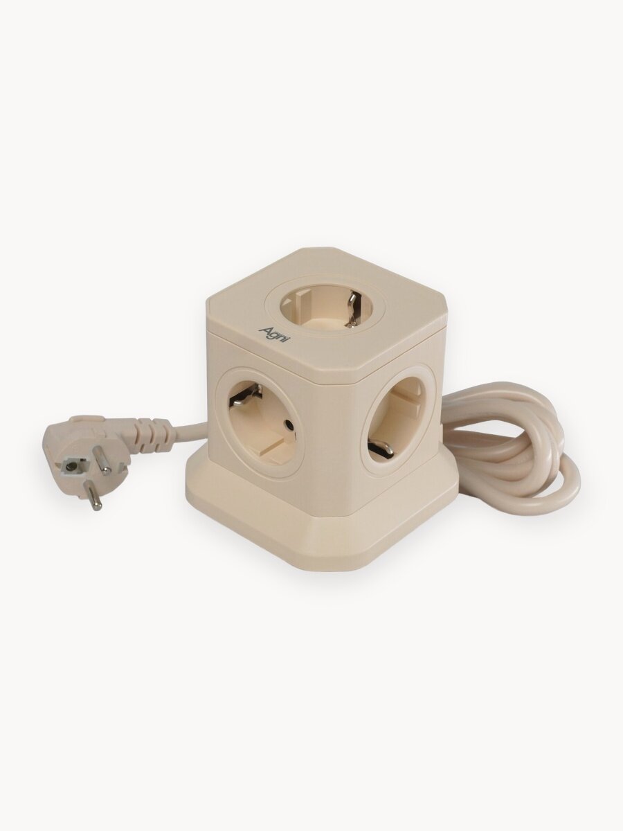 Сетевой фильтр, AGNI, 5 розеток, с предохранителем и заземлением, кабель 5м, слоновая кость