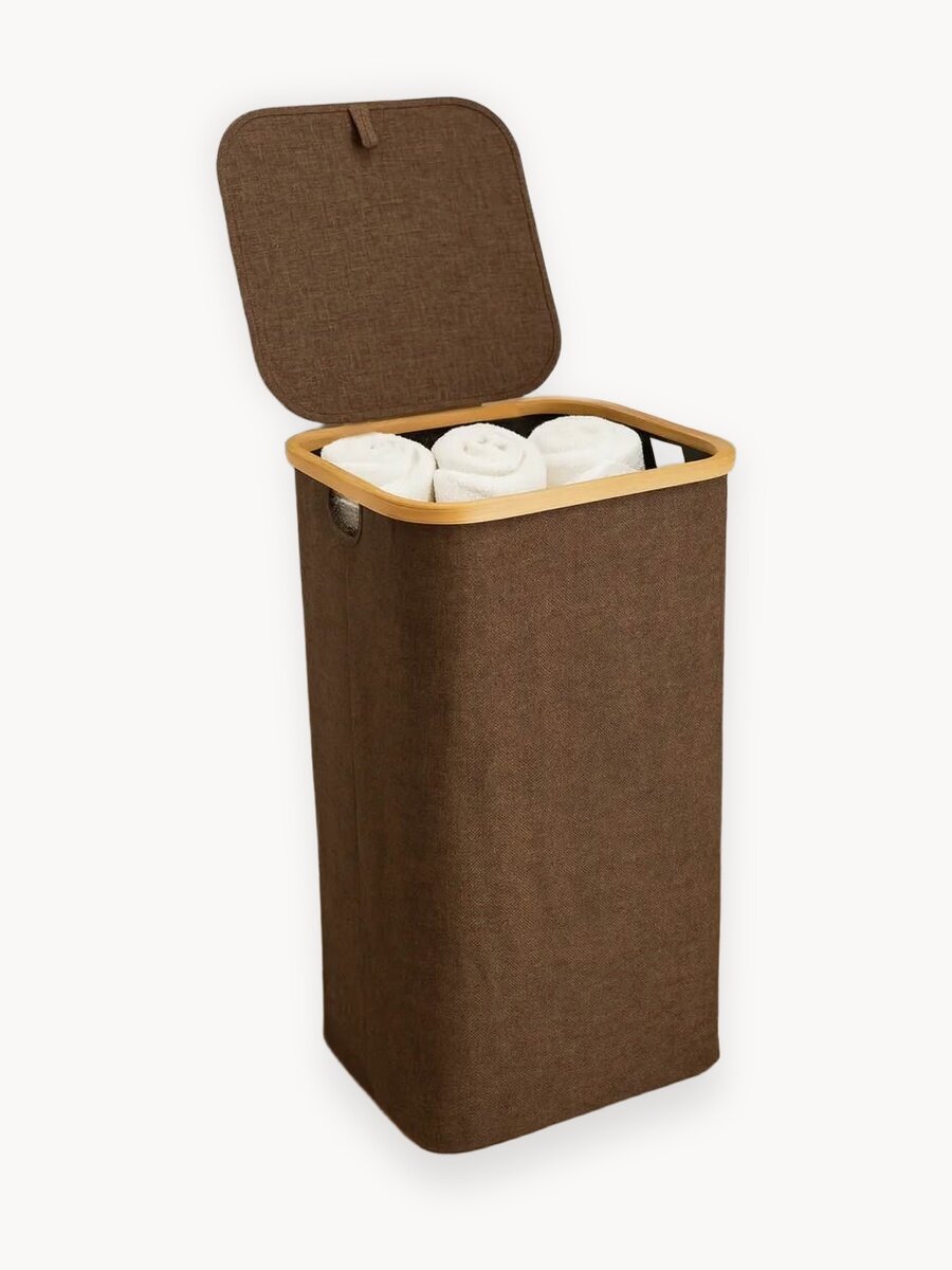Корзина для белья Bodella, с крышкой, складная, текстиль, 100 л, коричневая