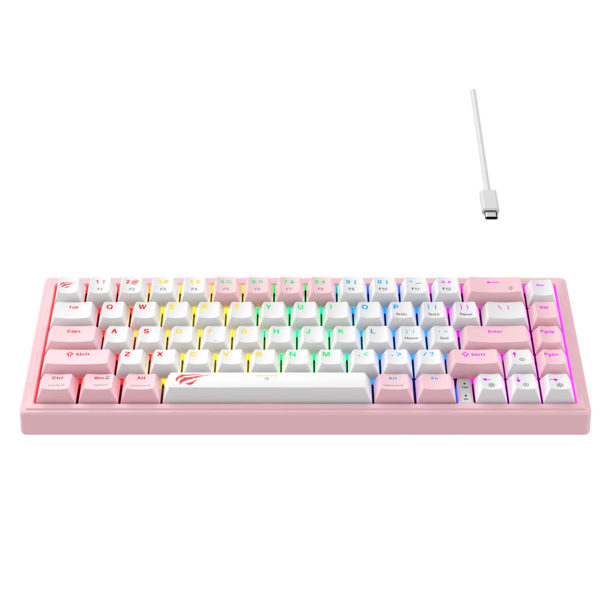 Игровая клавиатура Havit KB874L, RGB, Red Switch, проводная, с подсветкой, розовая/белая — фото 1