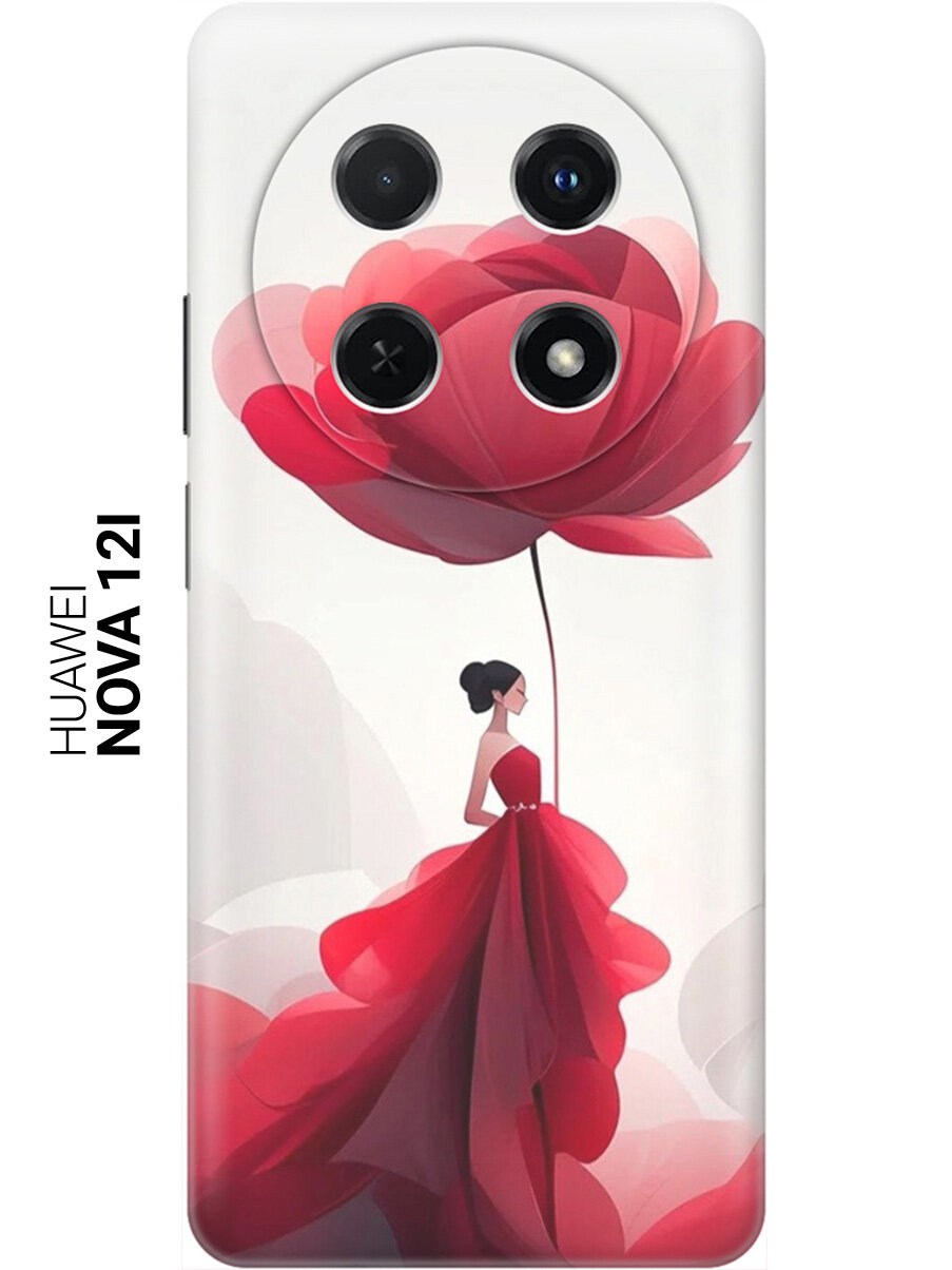 Силиконовый чехол на Huawei nova 12i с принтом "Цветочная девушка в красном"