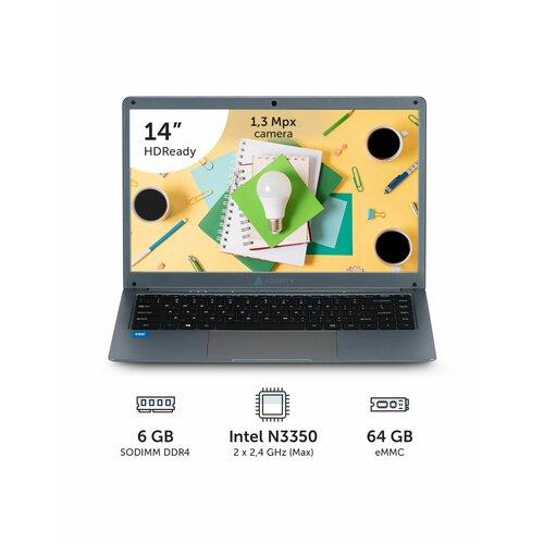 Ноутбук Azerty AZ-1406 14 TN 1366x768 Intel N3350 2х110GHz 6Gb DDR4 64Gb eMMC 11650₽
