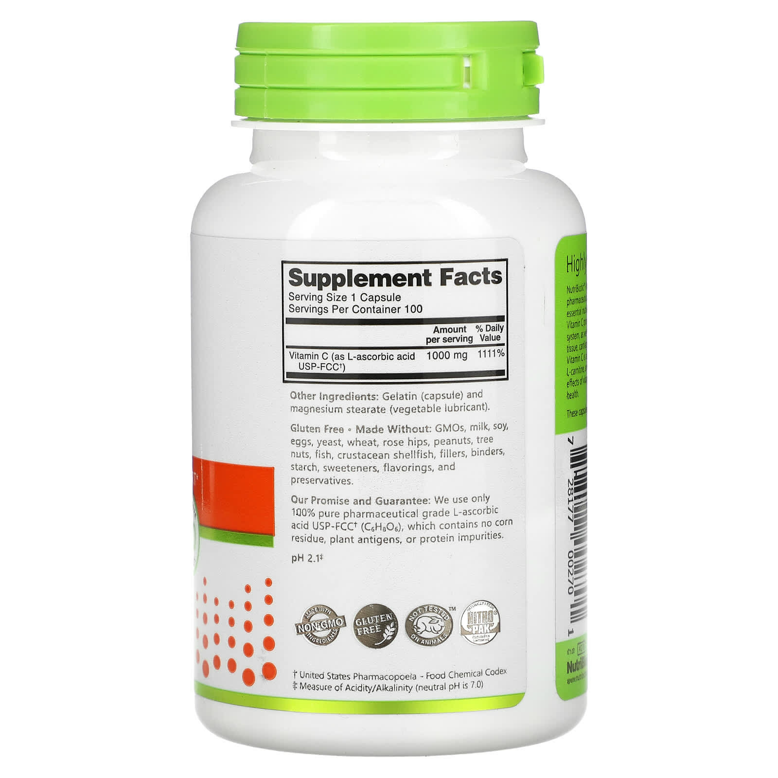 Картинки Витамин С, NutriBiotic Vitamin C, 1000 мг, 100 капсул, витамины для иммунитета