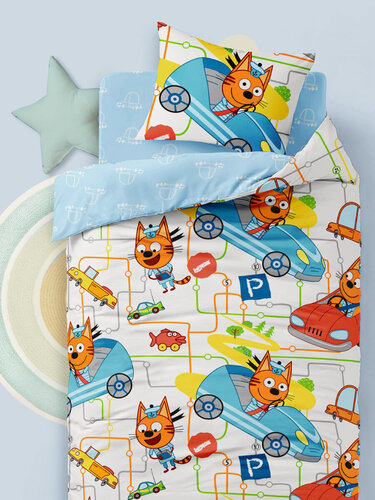 Изображение товара Детское постельное белье Василек юниор, Бязь, хлопок 100%, Три кота, Машина для Коржика