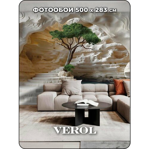 фото Фотообои 3d флизелиновые с виниловым покрытием verol "дерево", 500х283 см, моющиеся обои на стену, декор для дома