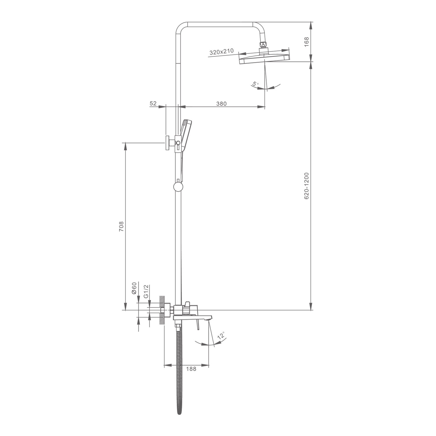 Душевая система для ванны Splenka S01.24 , латунь в цвете хром — фото 1