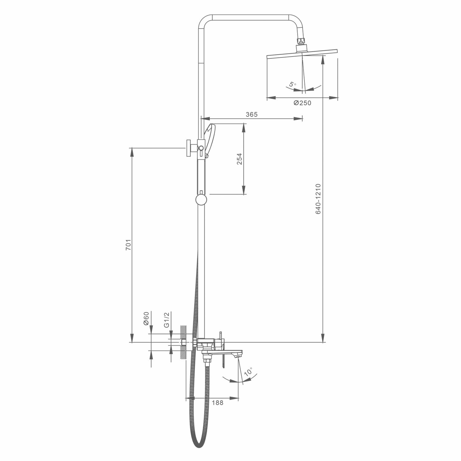 Душевая система для ванны Splenka S05.24.06 , латунь в черном цвете — фото 1