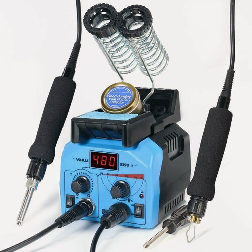 Изображение товара Прибор для выжигания (пирограф) YH939D-II с 2 паяльниками, набором насадок 27 + 20, подставка и очистителем жала.