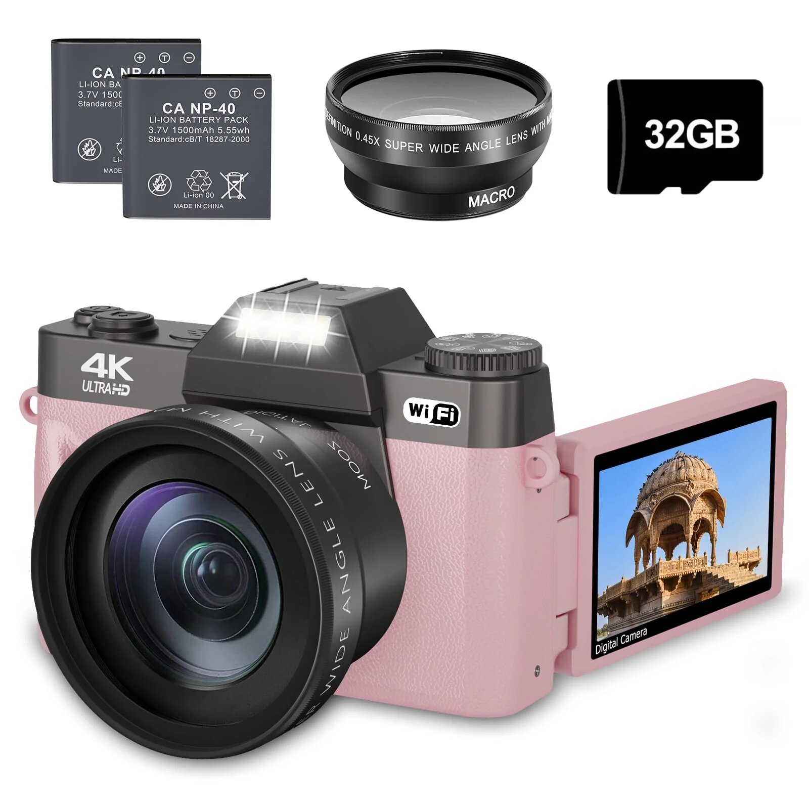 Цифровая камера для фотосъемки 4K 56MP WiFi Vlogging Camera для YouTube 3'180° Flip Screen 16X Digital Zoom 52mm Lens 2