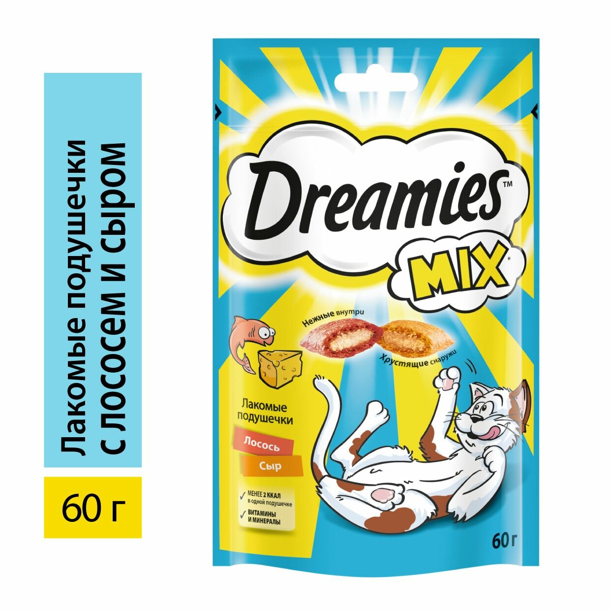 Лакомство для кошек DREAMIES Mix c лососем и сыром, 60 г