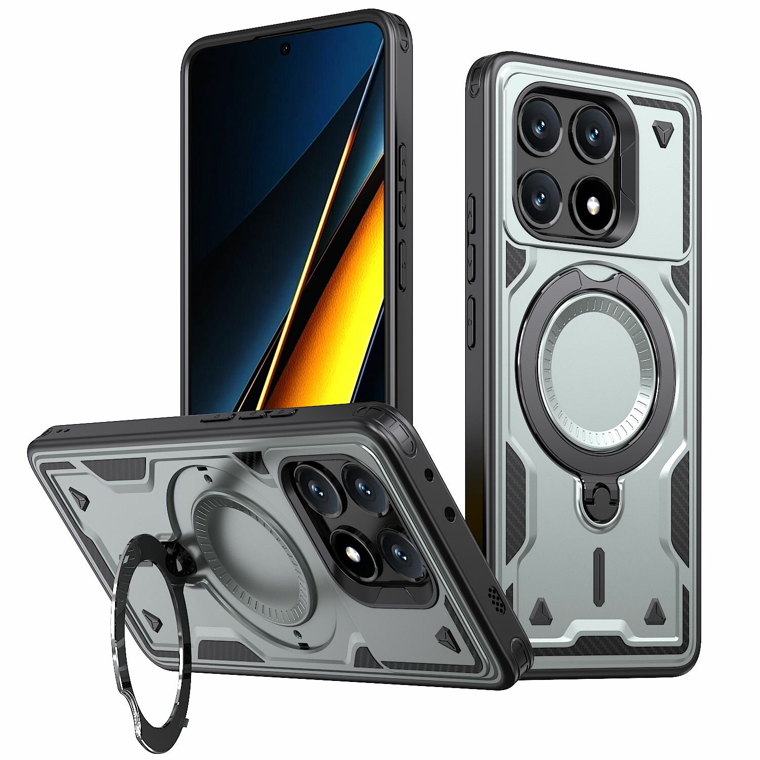 Чехол Magneto Case с кольцом для Poco X6 Pro серый