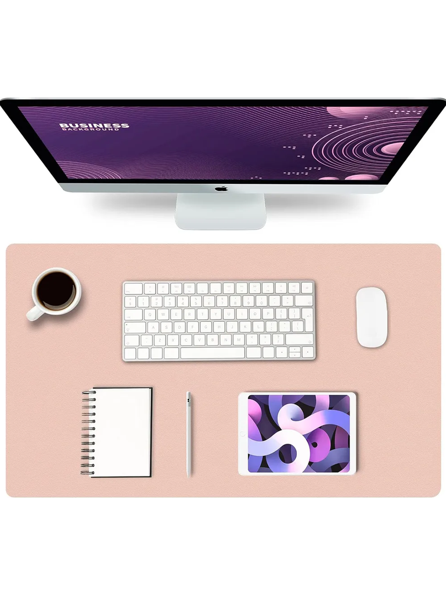 Настольный коврик для клавиатуры и мыши 35 х 60 см, большой, водонепроницаемый, кожаный, для офиса и дома, розовый