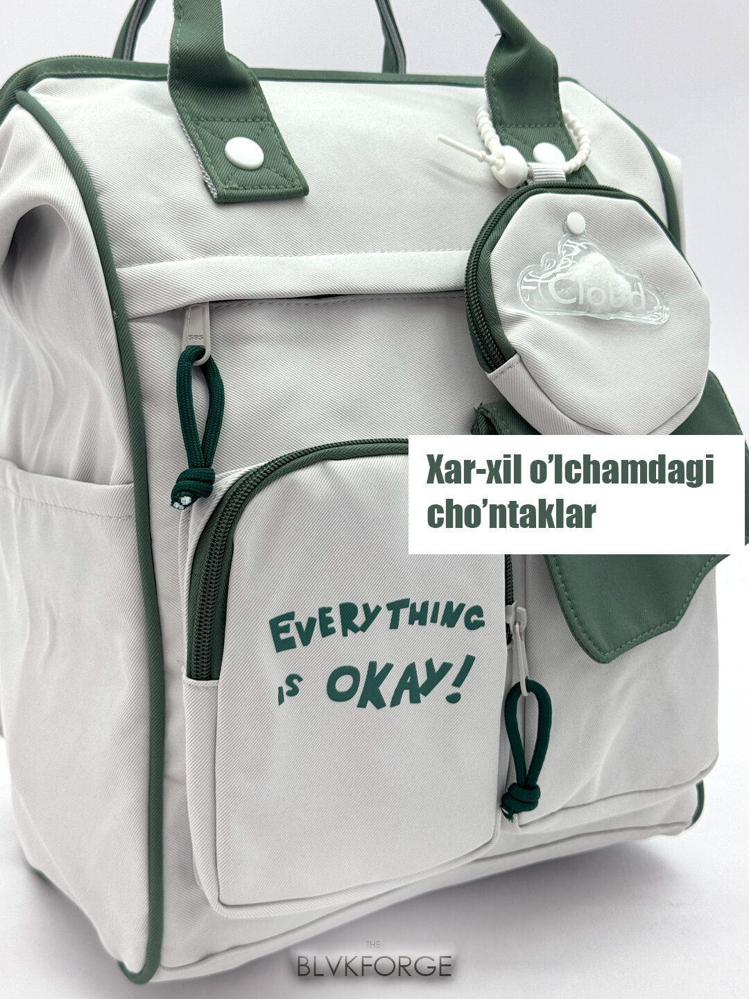 Сумка-рюкзак  Сумка-рюкзак для мам, с полужестким каркасом, фактура матовая, гладкая, зелeный — фото 1