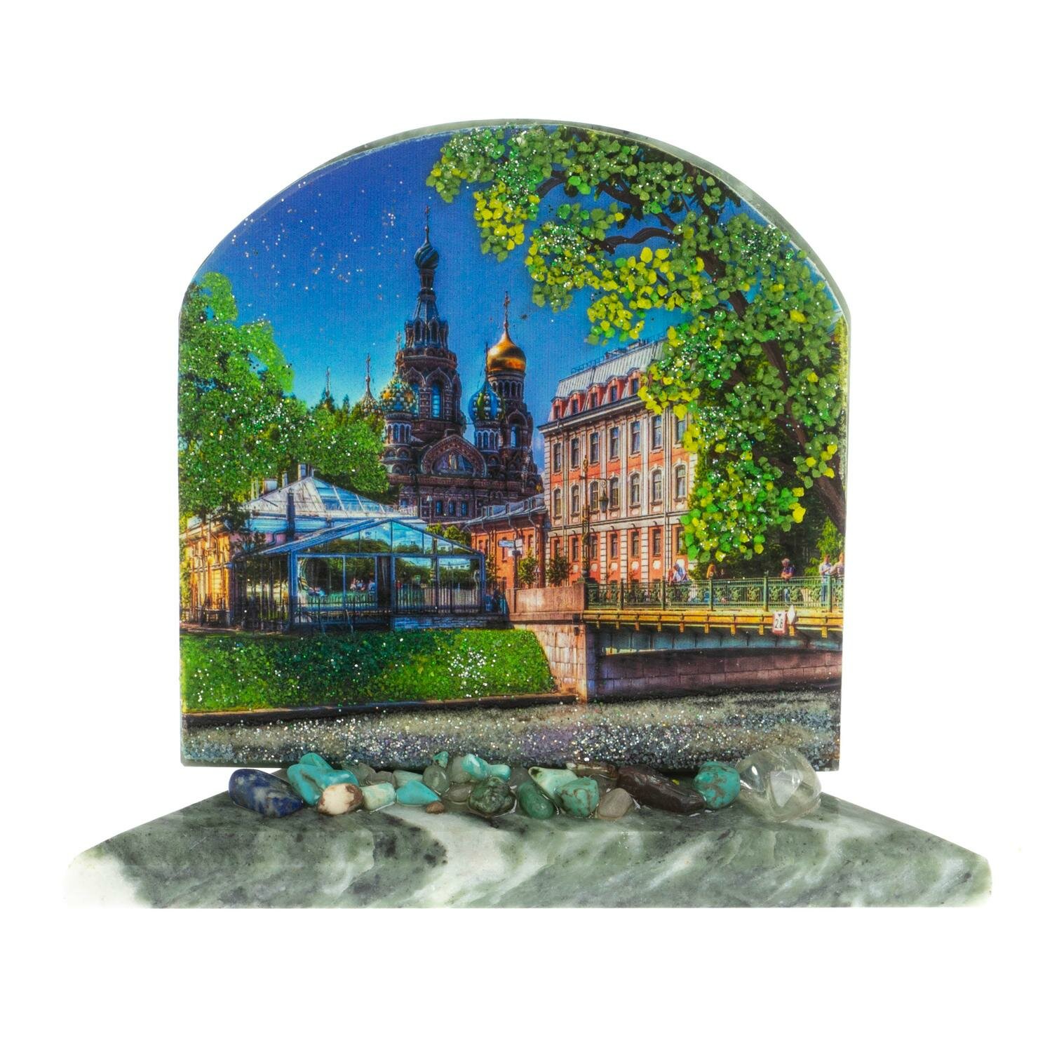 Сувенир арка "Спас на крови" из змеевика 13х6,5х10 см 129475