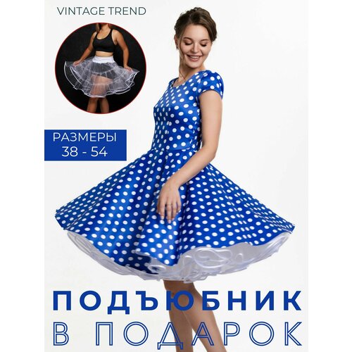 фото Платье vintage trend 50-ых годов в стиле ретро, размер 42, синий, белый