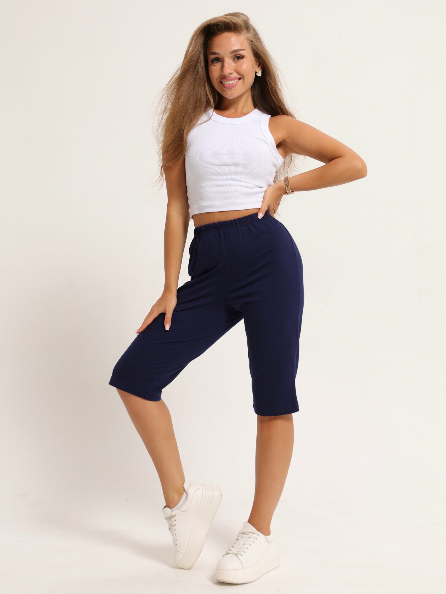 Бриджи BUY-TEX.RU велосипедки женские летние, трикотажные, размер 64, cиний