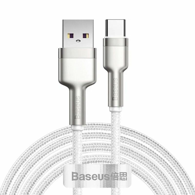 Кабель для зарядки Baseus Cafule Series Metal 66 Вт USB-A - Type-C, 1 м, белый