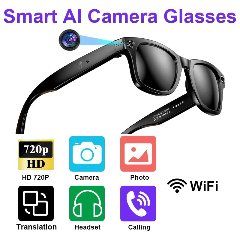 LIGE модные умные очки с камерой AI IP65, водонепроницаемые, Bluetooth, воспроизведение музыки, умные очки, определение фотографий, использование ChatGPT, sunglasses