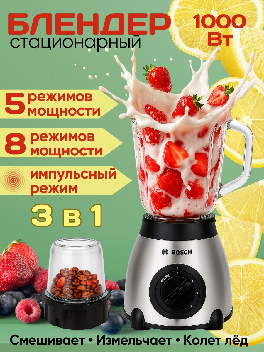 Блендер для смузи, измельчитель льда, кофемолка, кувшин 1.5 литра, импульсный режим