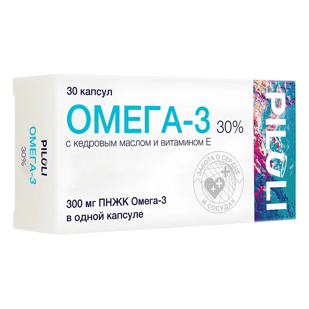 PILULI Омега-3 30% с кедровым маслом и вит E капсулы массой 1400 мг 30 шт