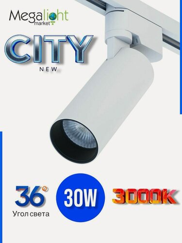 Изображение товара Трековый светильник-спот светодиодный CITY NEW LED 30W 3000К угол света 36° однофазный 2TRA | Белый корпус