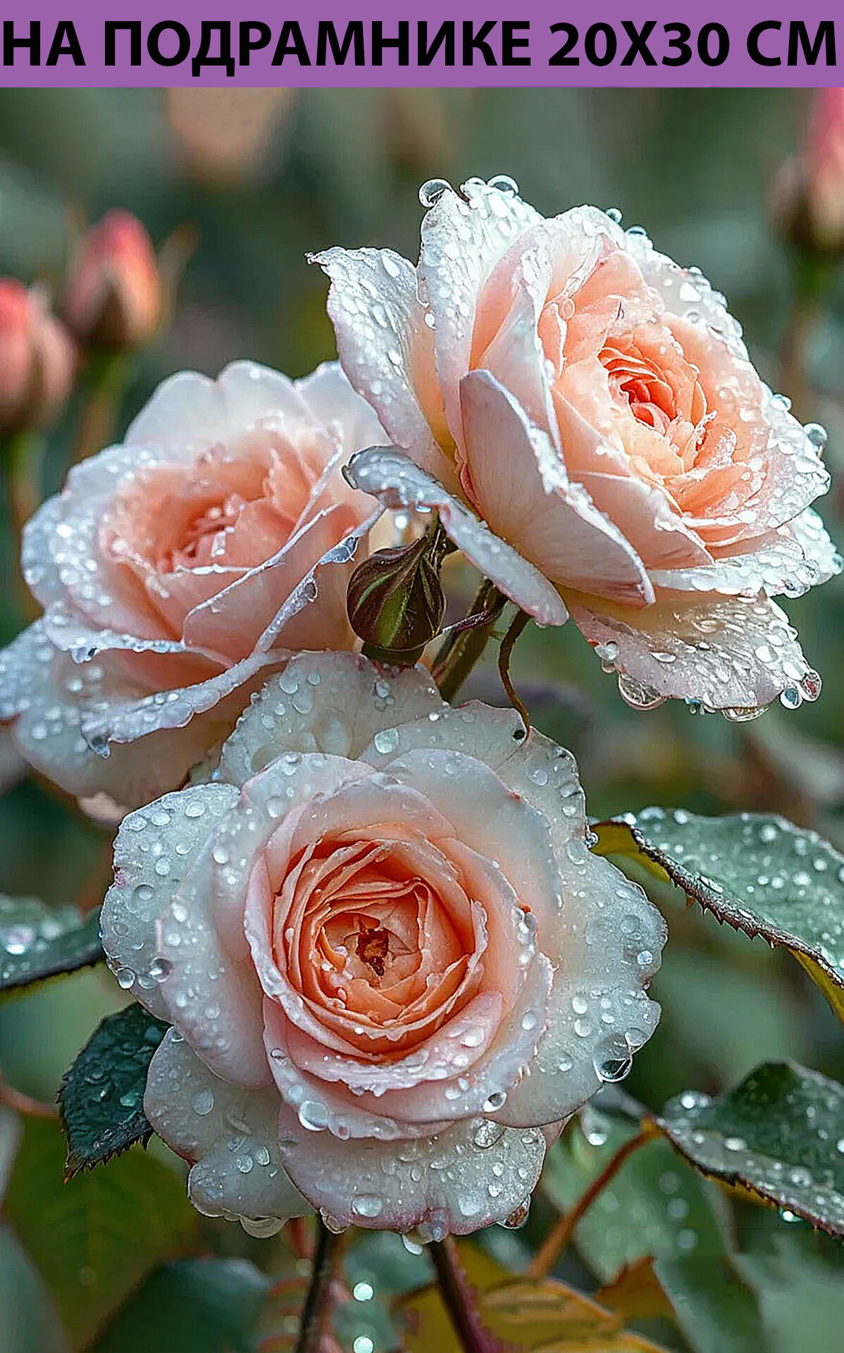 Алмазная мозаика на подрамнике 20х30 Цветы, алмазная вышивка на подрамнике 20х30 Розы, картина стразами мозайка