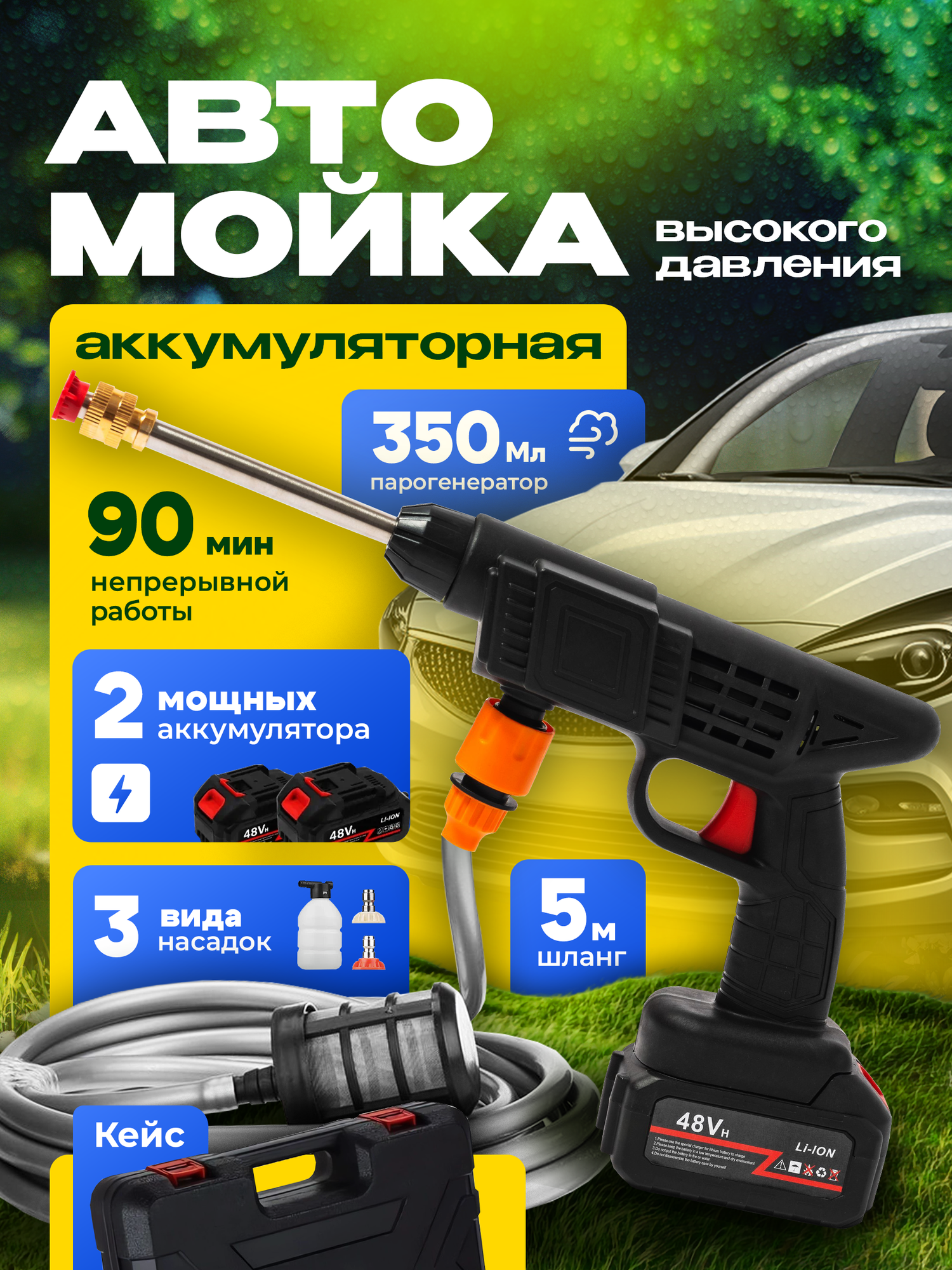 Мойка высокого давления / Беспроводная мойка аккумуляторная высокого давления теперь с 2 аккумуляторами