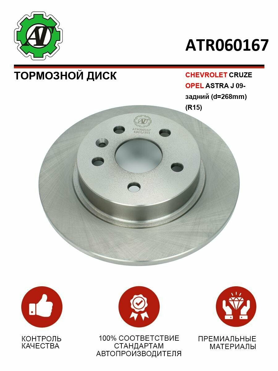 Тормозной диск CHEVROLET CRUZE / OPEL ASTRA J 2009 - Задний(d - 268 mm) (R15)