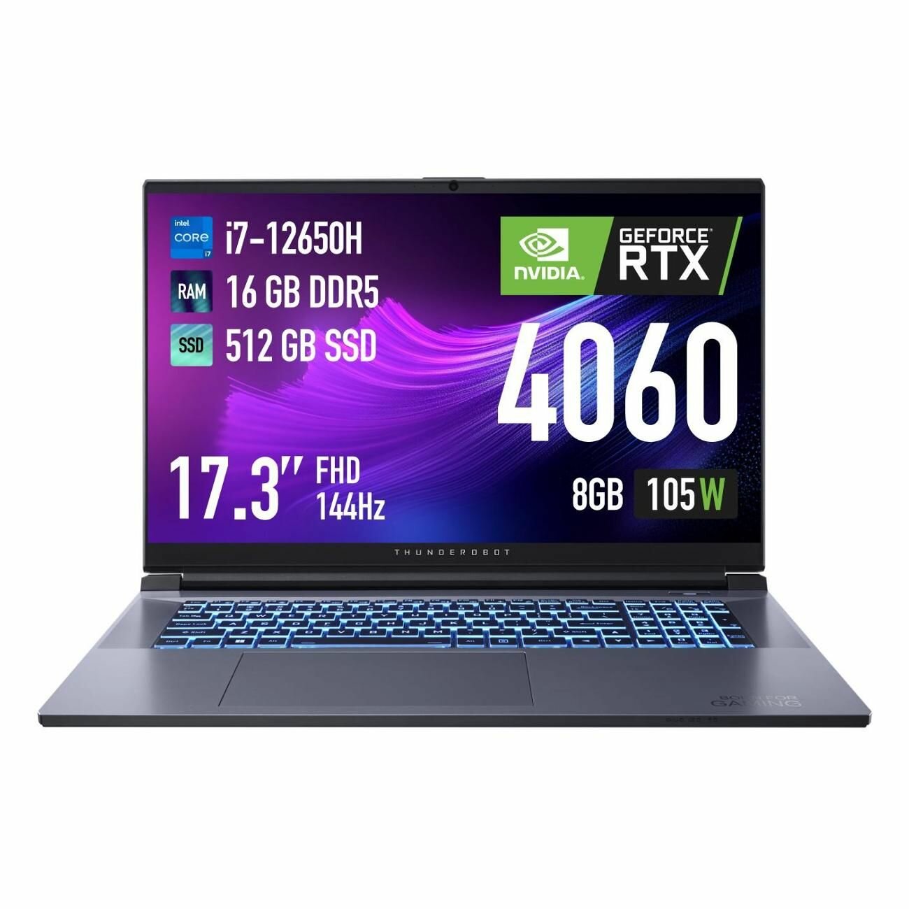 Ноутбук игровой Thunderobot 911 Plus G2 Pro 7 17.3", Intel Core i7-12650H, RAM 16 ГБ, SSD 512 ГБ, NVIDIA GeForce RTX 4060 8 Гб, Windows Pro, серый металлик