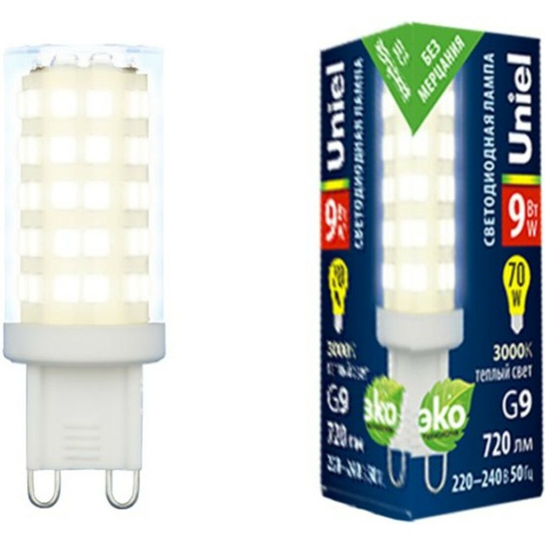 Лампа Uniel LED-JCD теплый свет 9Вт G9