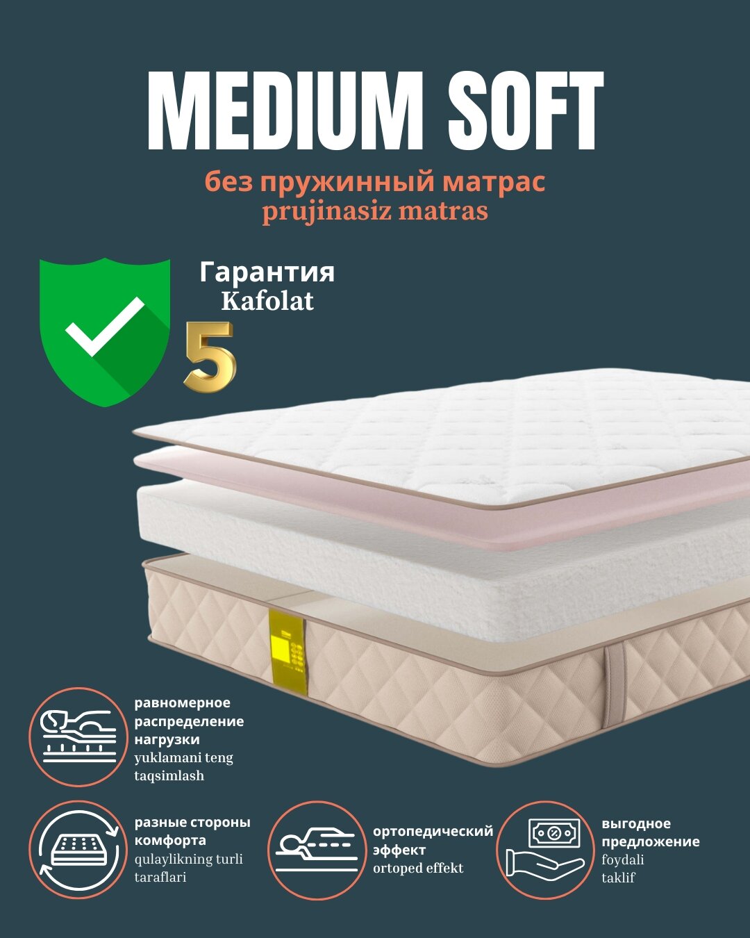 Medium Soft – Беспружинный матрас средней жёсткости — фото 1