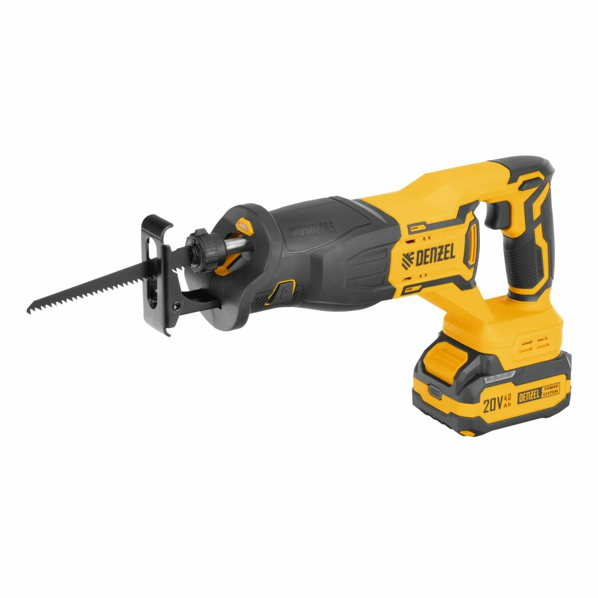 Пила сабельная аккумуляторная бесщеточная DENZEL RS-250, Li-Ion, 20 В (28802)