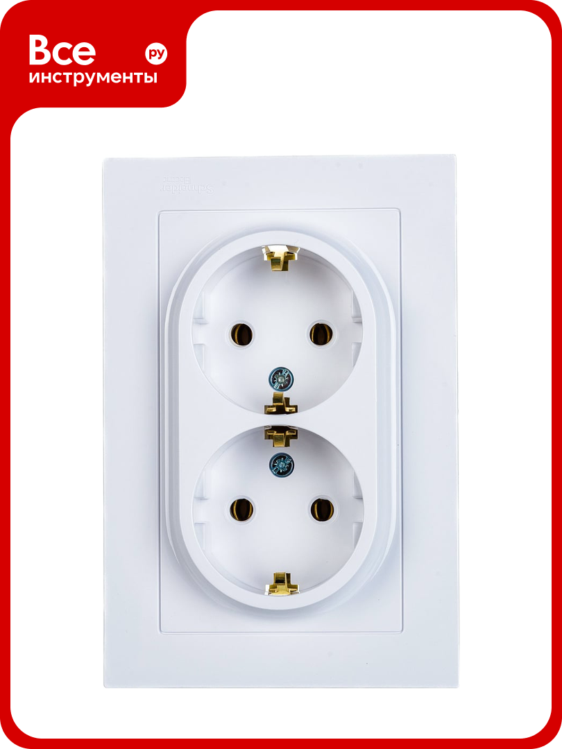 Розетка Systeme Electric 2-м ATLAS DESIGN с заземлением 16А в сборе белая ATN000124 1240135
