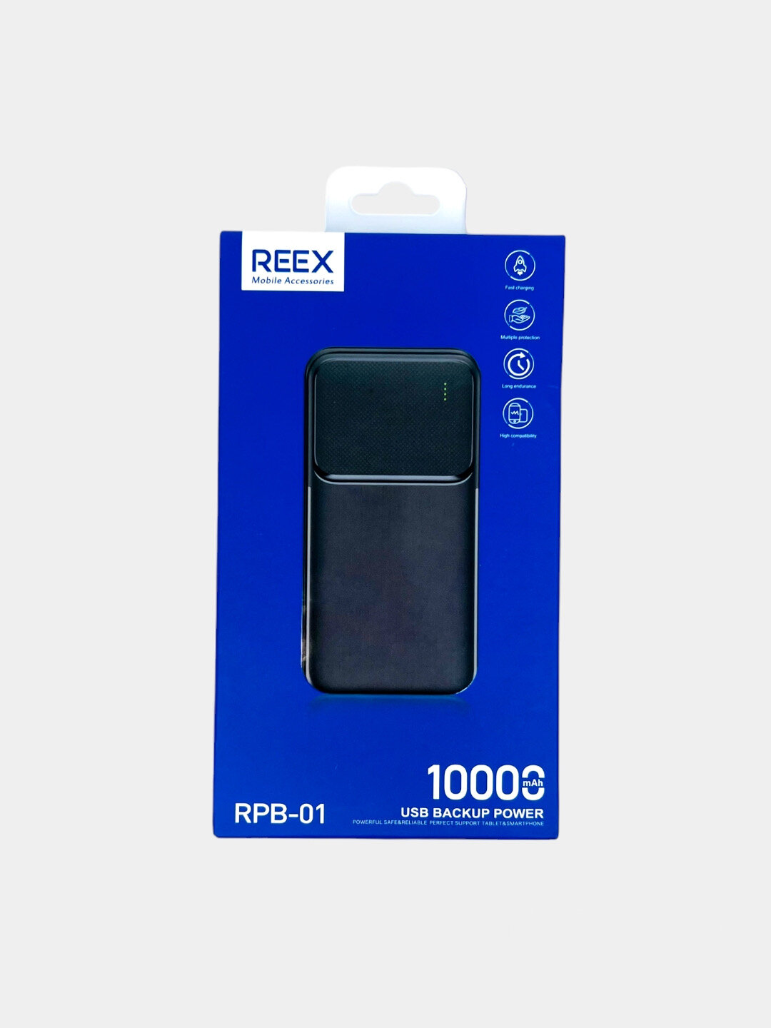 Внешний аккумулятор REEX RP-B01, 10000mA, черный, быстрая зарядка