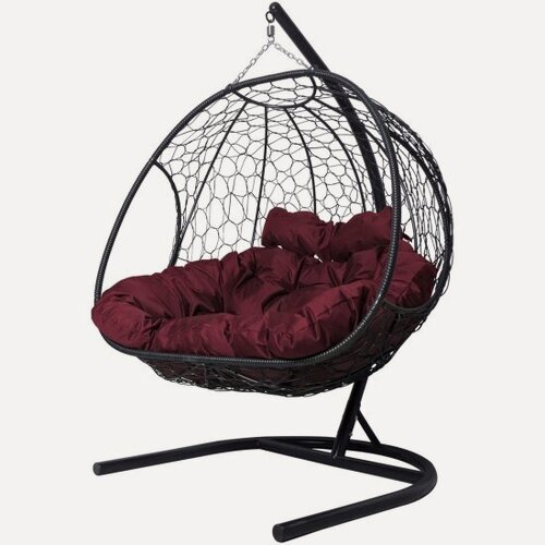Изображение товара Подвесное кресло M-group добрыня с ротангом чёрное, бордовая подушка