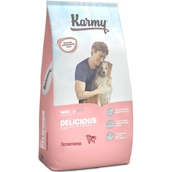 Корм сухой Karmy Delicious Mini Adult Телятина, для привередливых собак мелких пород, 10кг