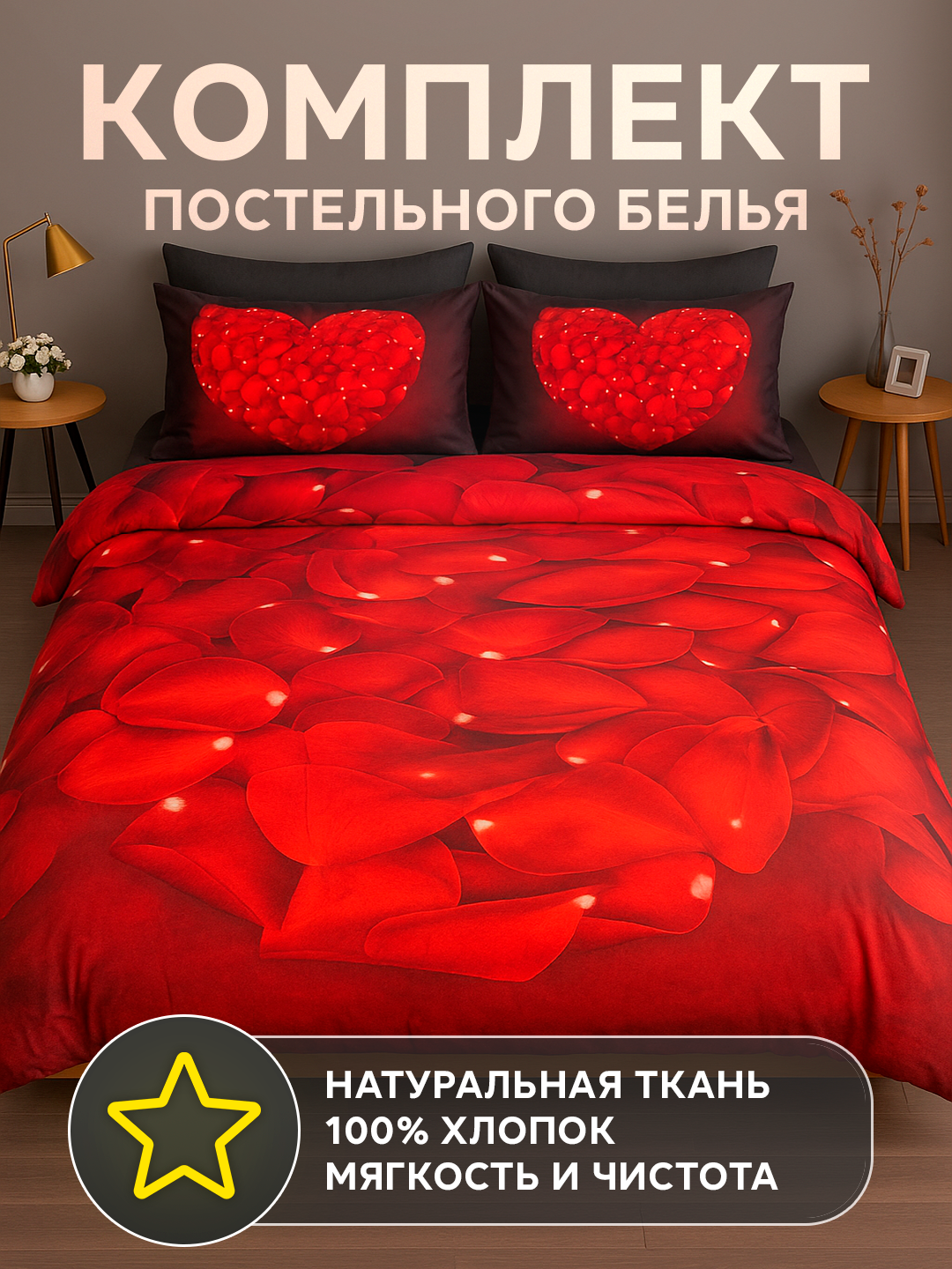 Комплект постельного белья из сатина Rania, двуспальный, 100% хлопок