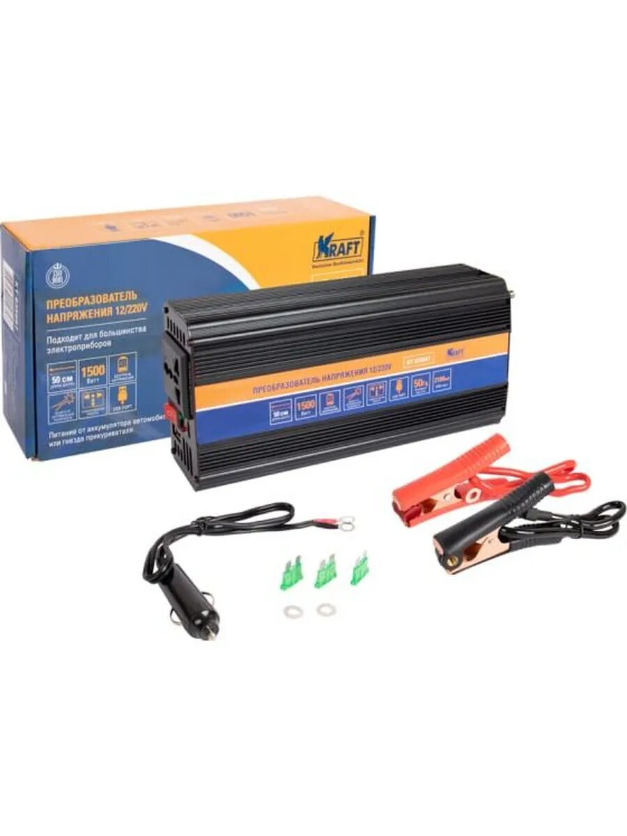 Автомобильный инвертор 12/220 В, 1500 Вт KRAFT KT 835667