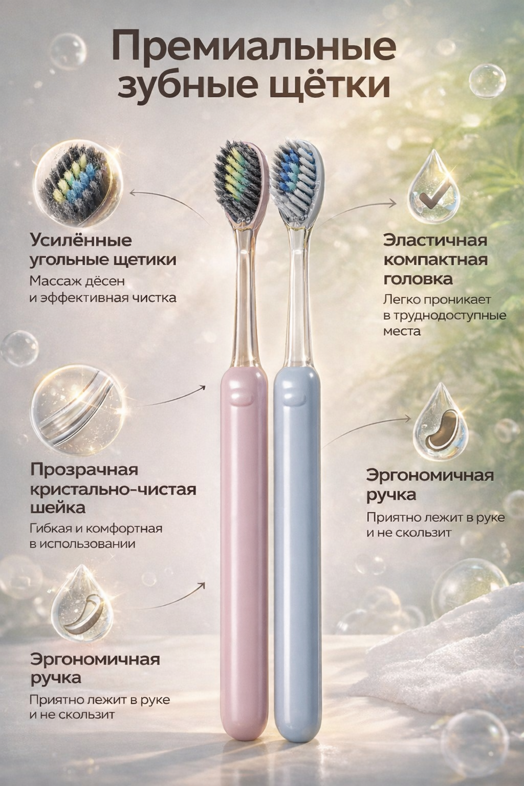 Зубная щётка NURSING "Soft", ультрамягкая, эргономичная, прозрачная, 2 шт