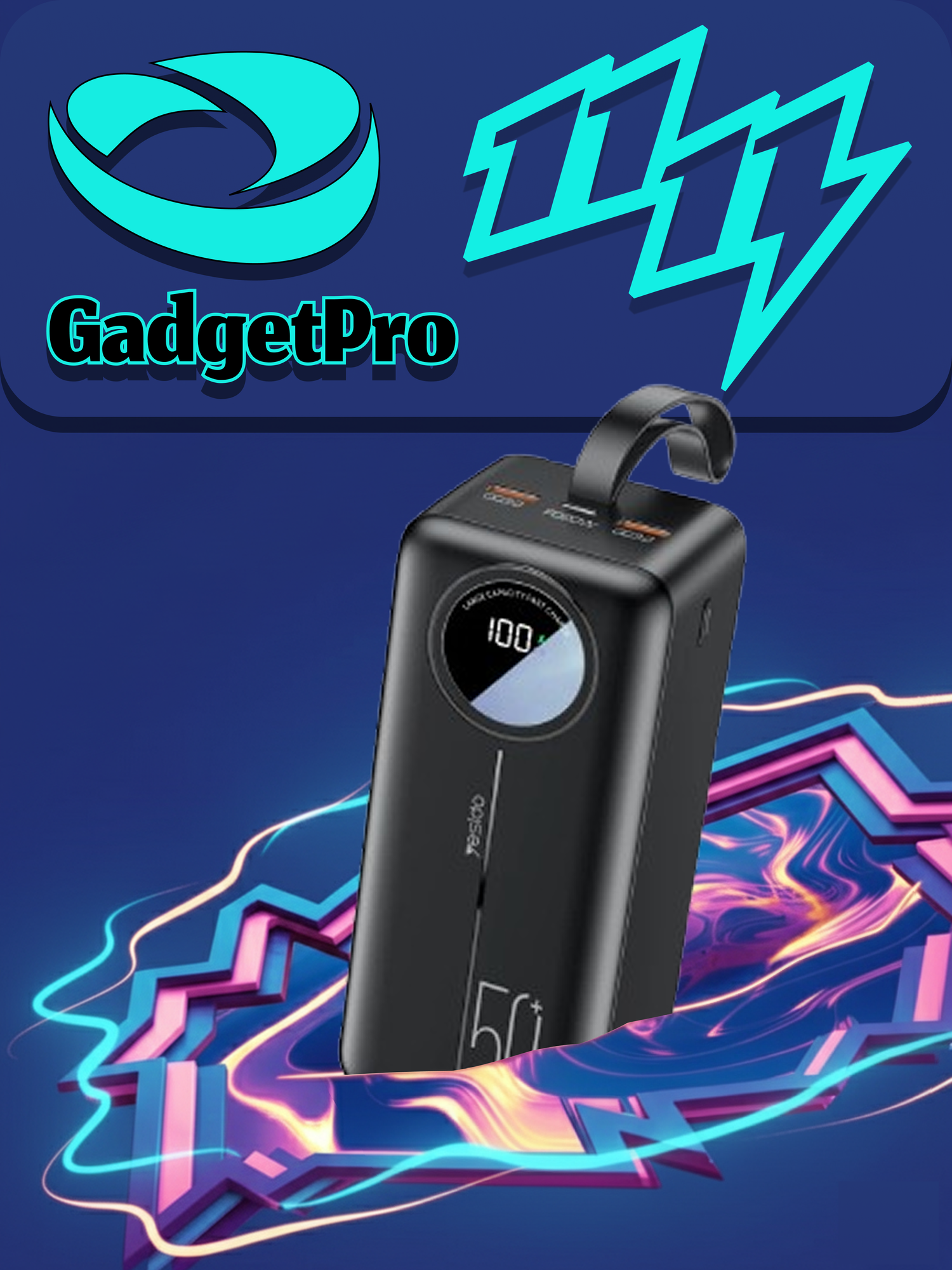 Портативный аккумулятор YESIDO YP44, быстрая зарядка, черный, 50000 мА·ч