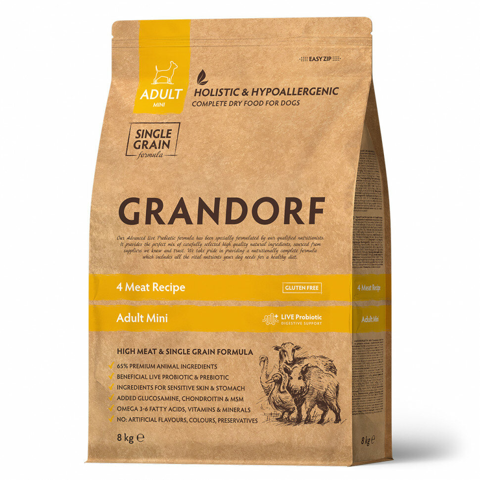 GRANDORF DOG 4 Meat PROBIOTIC MINI (4 мяса с пробиотиками для мини пород) (8 кг)