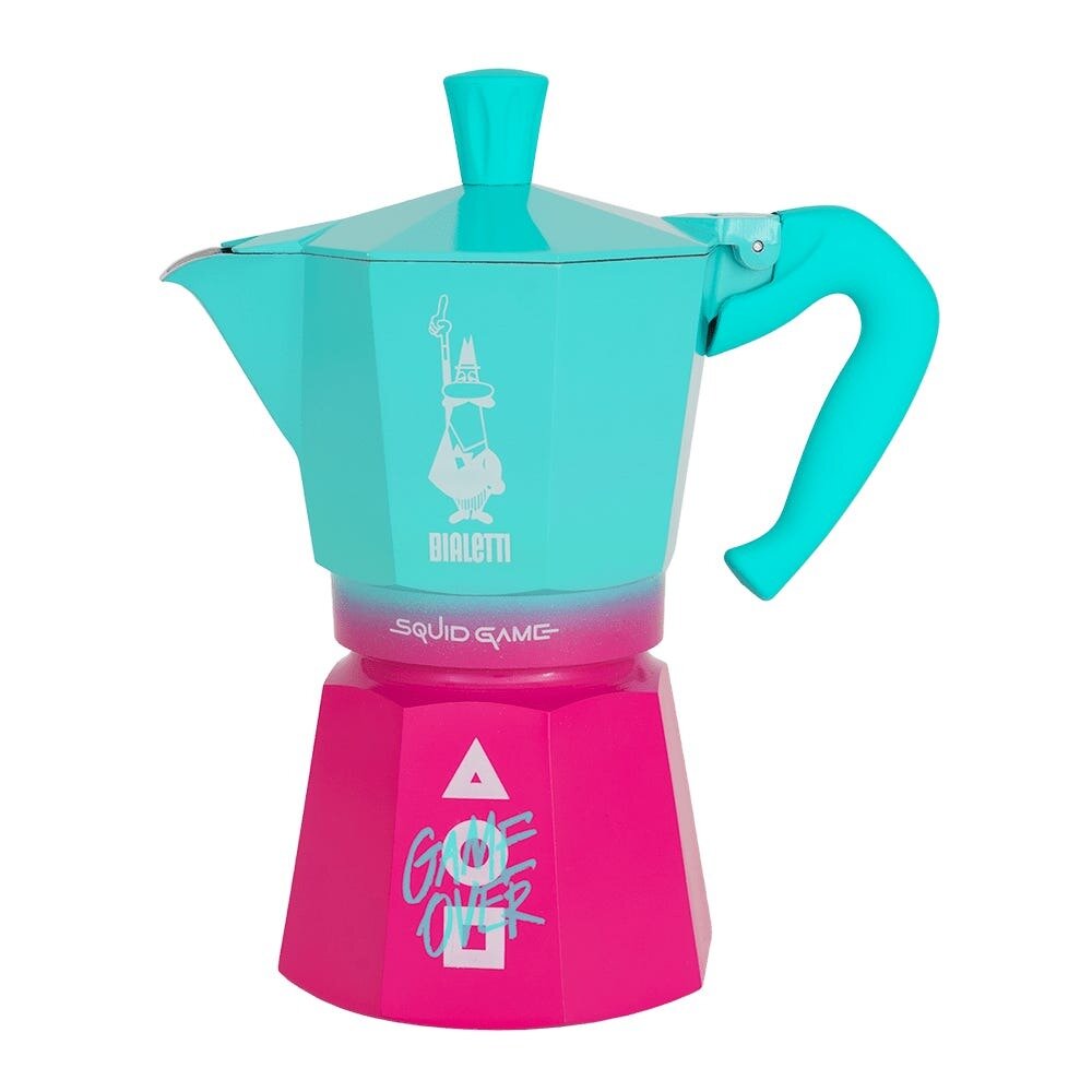 Гейзерная кофеварка Bialetti Moka Express Игра в кальмара розово-голубая 6 порций 270 мл