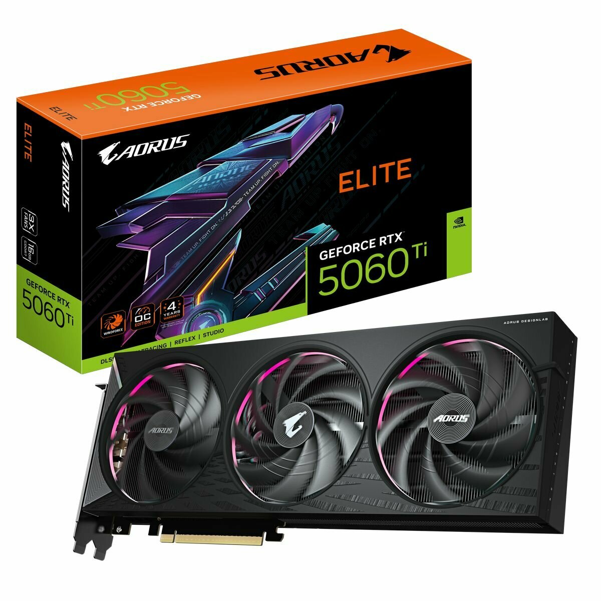 Видеокарта Gigabyte RTX5060Ti ELITE 16GB GDDR7 128bit 3xDP HDMI 3FAN RTL