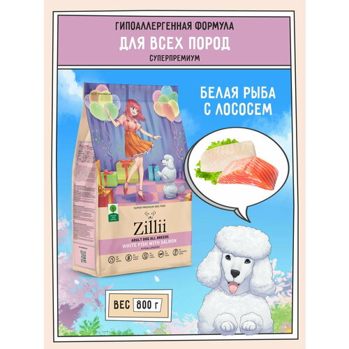 Корм сухой для собак 800 г, гипоаллергенный ZILLII (Зилли), Белая Рыба с Лососем