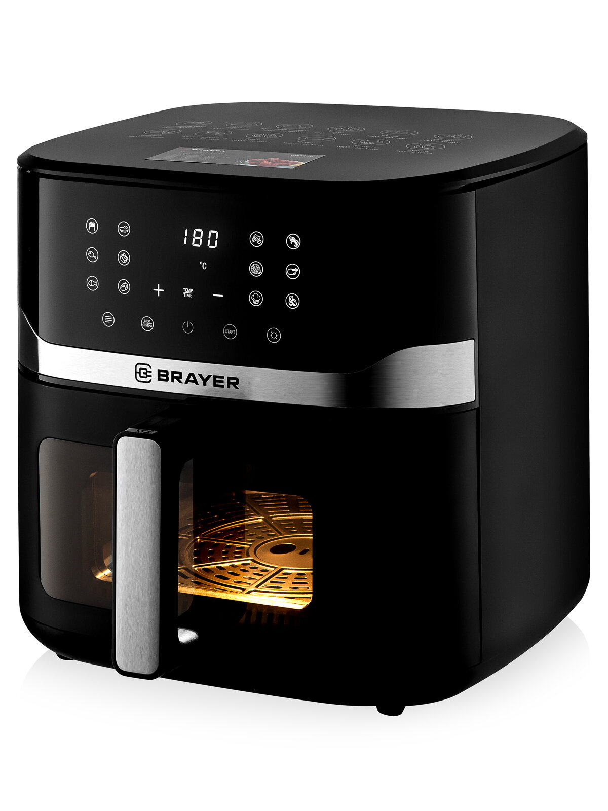 Аэрогриль BRAYER BR2040, 2300Вт, 10л, 12 программ, LCD-дисплей, сенсорное управление, до 200С, съемная решетка, 2ТЭНа