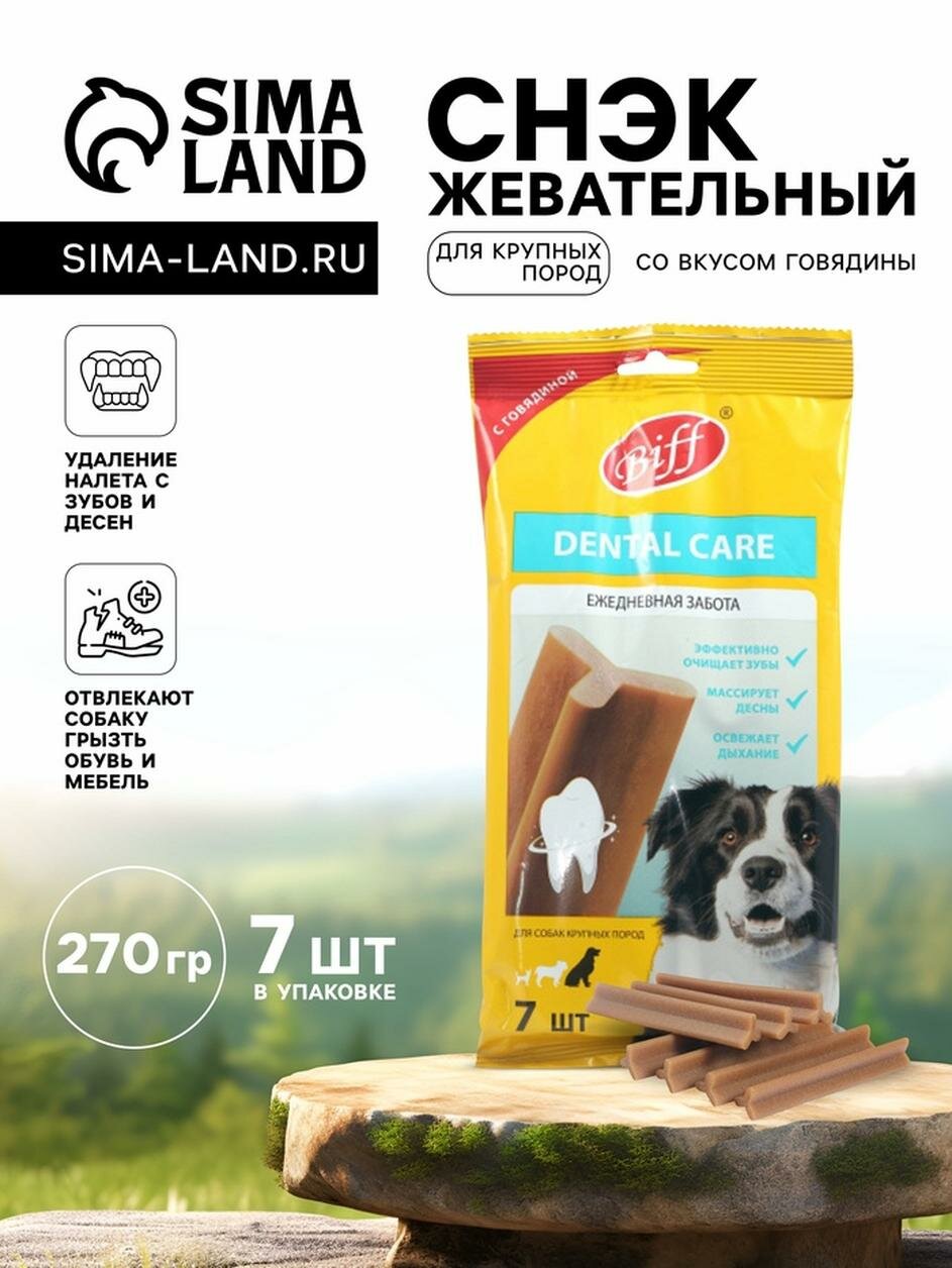 Жевательный снек Dental Care с говядиной для собак крупных пород 270 г