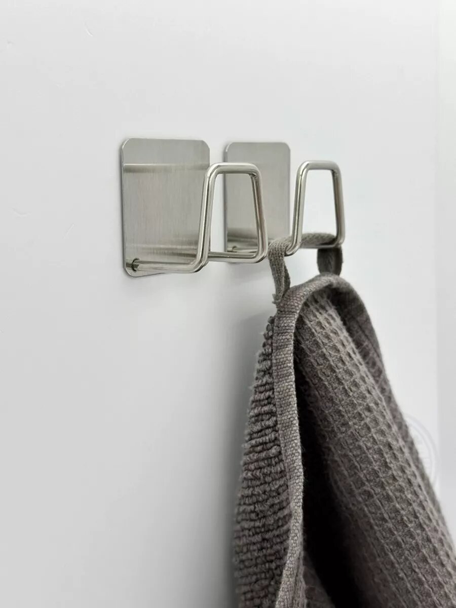 Крючки самоклеящиеся металлические на клейкой основе цвет хром матовый 2 шт