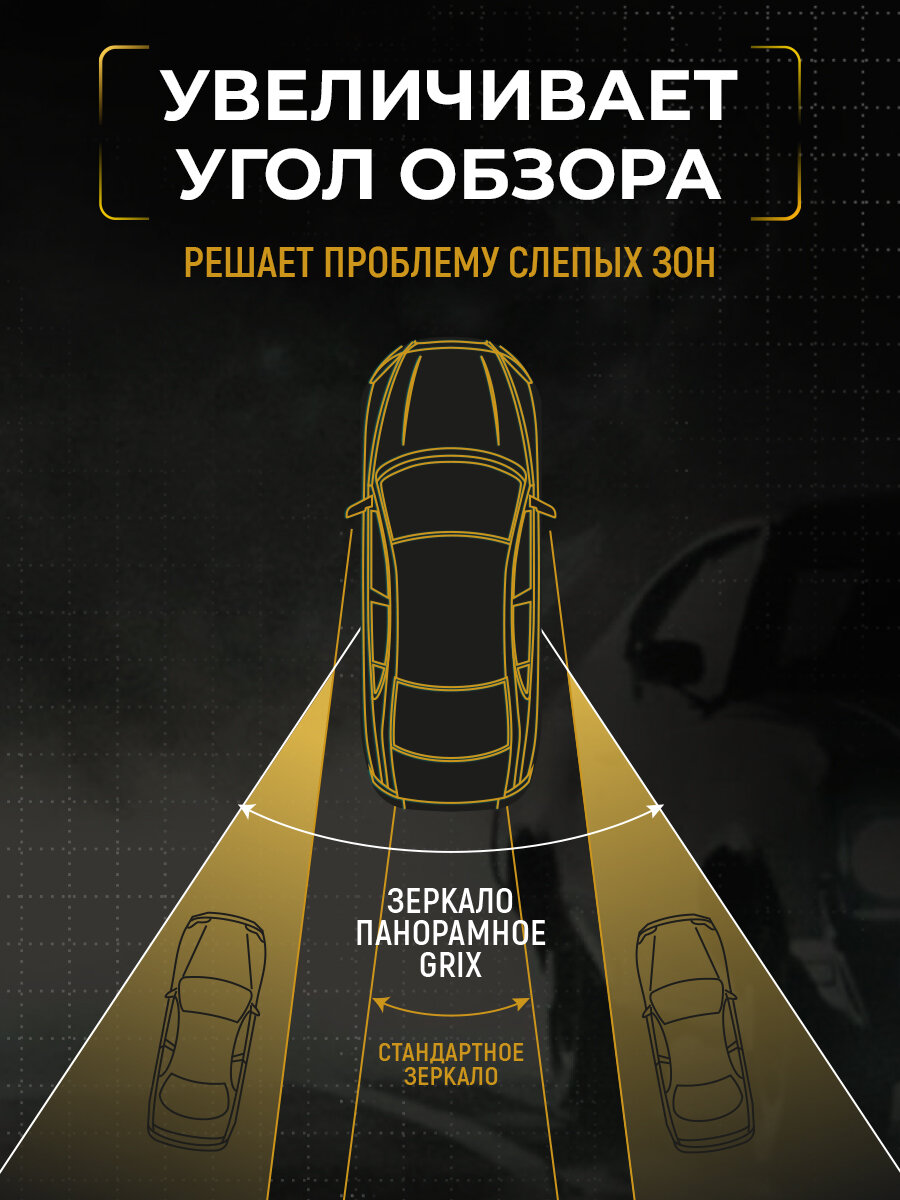 Картинки Зеркало заднего вида салонное Grix панорамное без рамок универсальное/ с антибликовым покрытием 30см* 7см* 3см