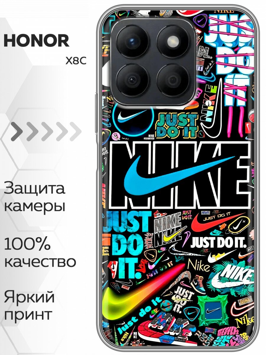 Чехол для Honor X8c с принтом найк nike черный (Хонор Х8с)